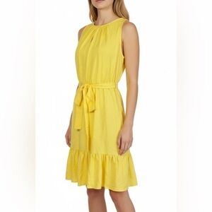 Tahari Arthur S. Levine Yellow Sleeveless Ruffle Hem Dress Size 4 Tie Waist